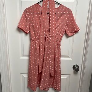 Mayradress Wrap V Neck Tie Knot Polka Dot Dress